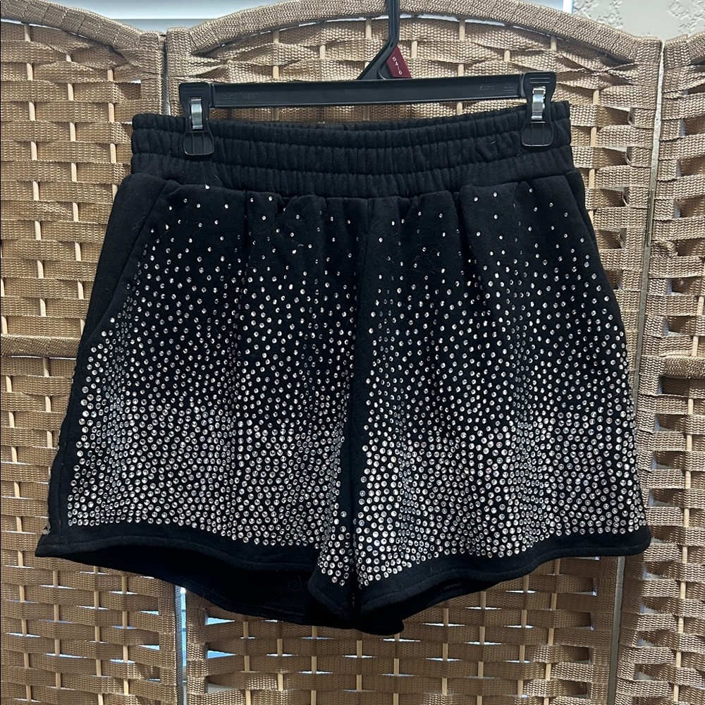 QUEEN OF SPARKLES Black Shorts with Silver Stud Detailing S